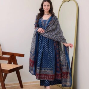 Ajrakh hand block printed Kurta pant dupatta set