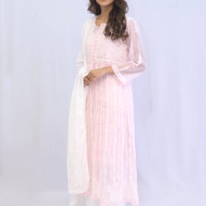 A line Anarkali Chikankari Kurta pant dupatta set