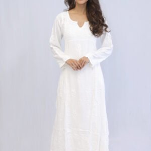 Hand made Elegant Chikankari White Kurta Pant set.