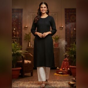 Cotton Black Chikankari hand stitched Kurta