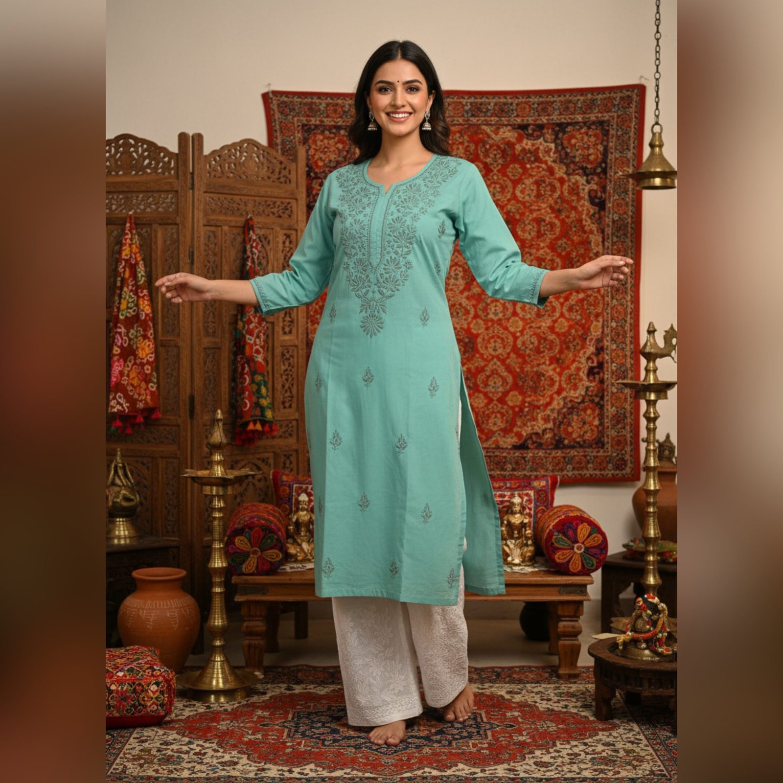 Anvika Aqua Blue Kurta - Image 3